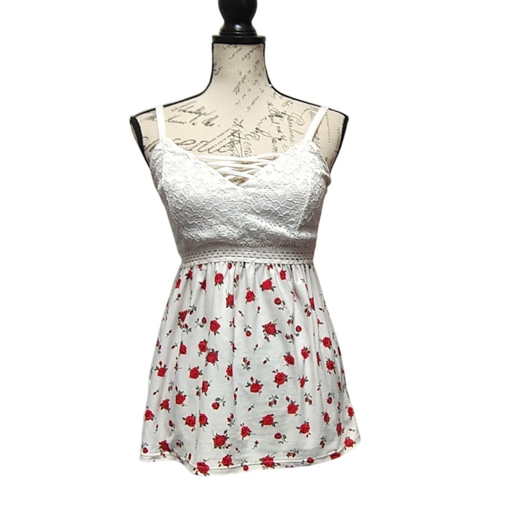 Vtg Y2K No‎ Boundaries Crochet Rose Babydoll Top Medium Whimsigoth Fairycore